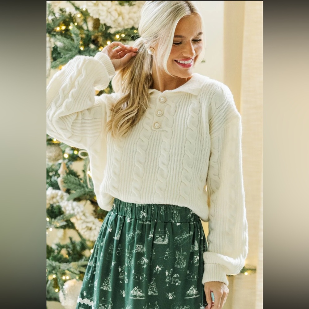 Cream Button-Up Cable Knit Sweater
